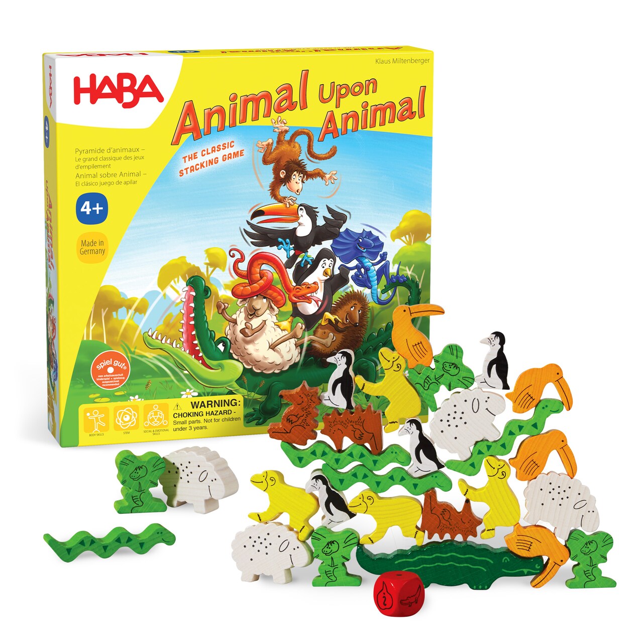 HABA Animal Upon Animal - Classic Wooden Stacking Game: Ultimate Family Board Games for Kids and Adults, Fine Motor Skills Toys for Kids Ages 4+